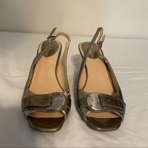 Cole Haan Metallic Pewter Leather Buckle Slingback Heel with Nike Air Size 7